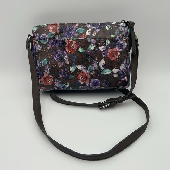 ROSETTI Crossbody Purse Brown Floral Vinyl Adjustable Strap Pockets 9.5"x7.5" - Picture 2 of 12